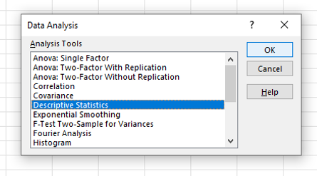 descriptive statistics option in excel