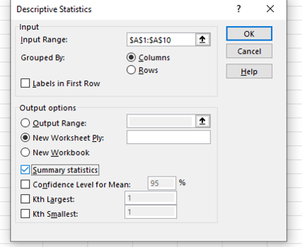 summary of statistics option in excel