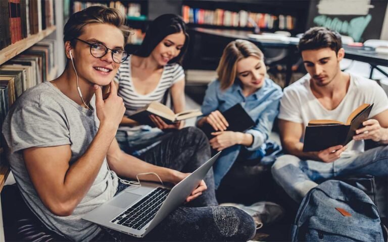 students reading