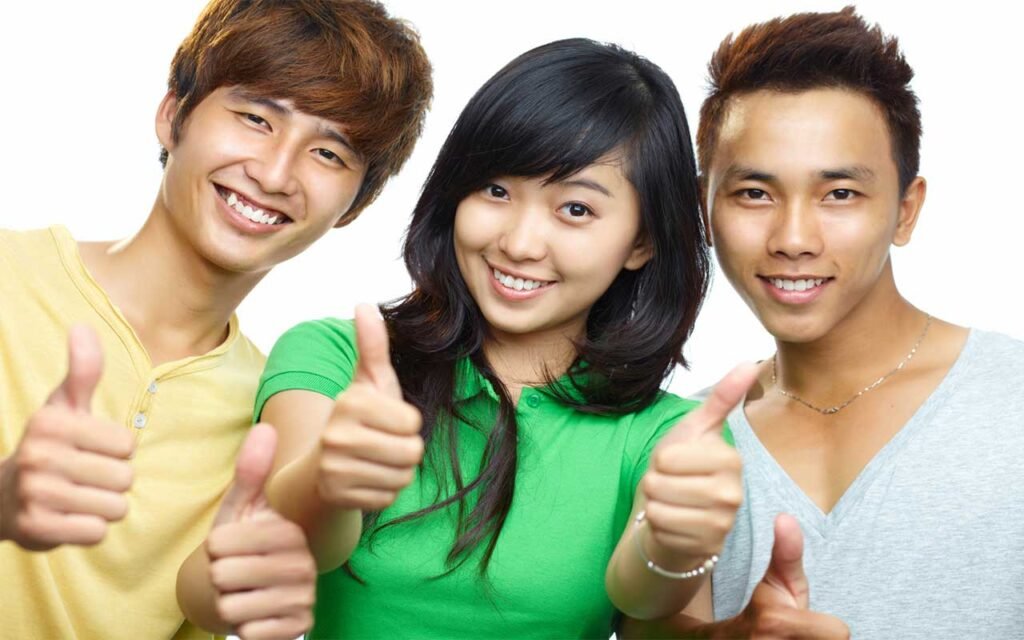 happy chinese students learning english