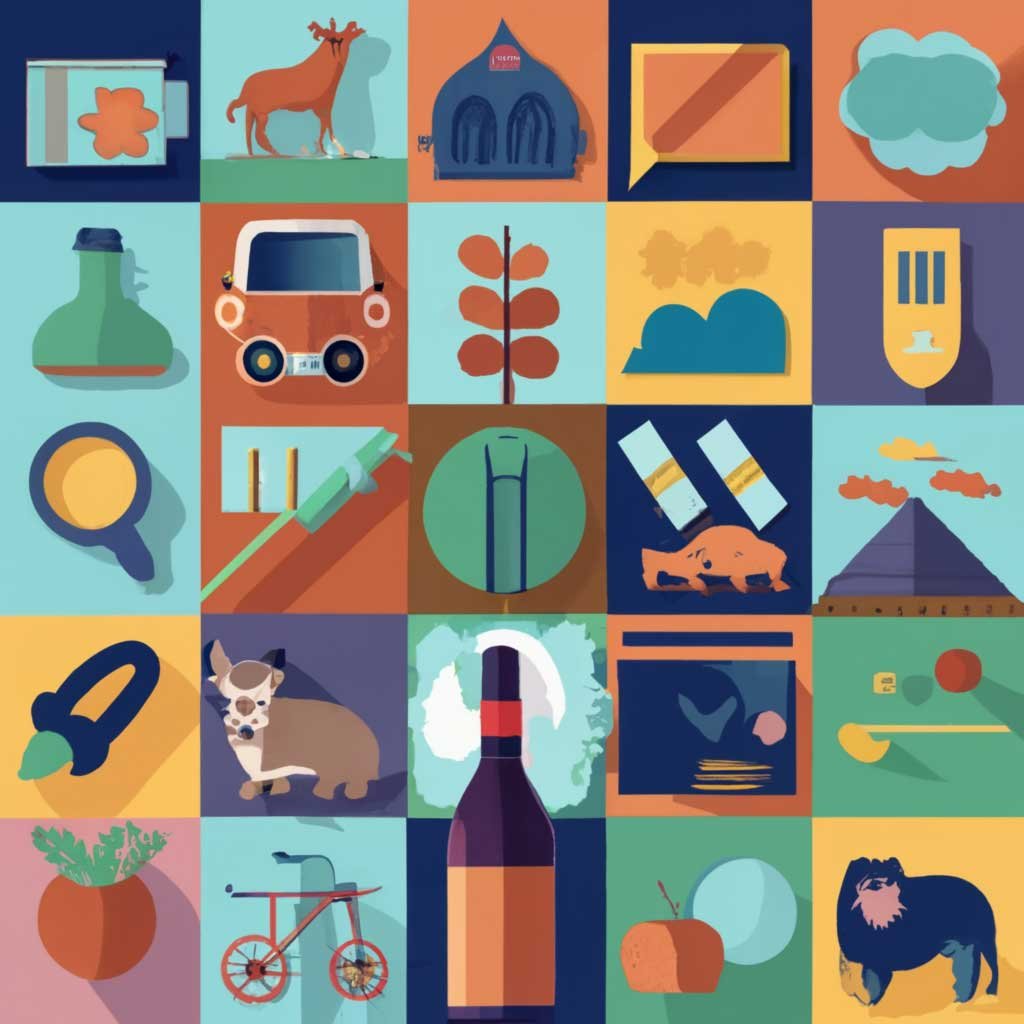 array of images of nouns like animals and objects
