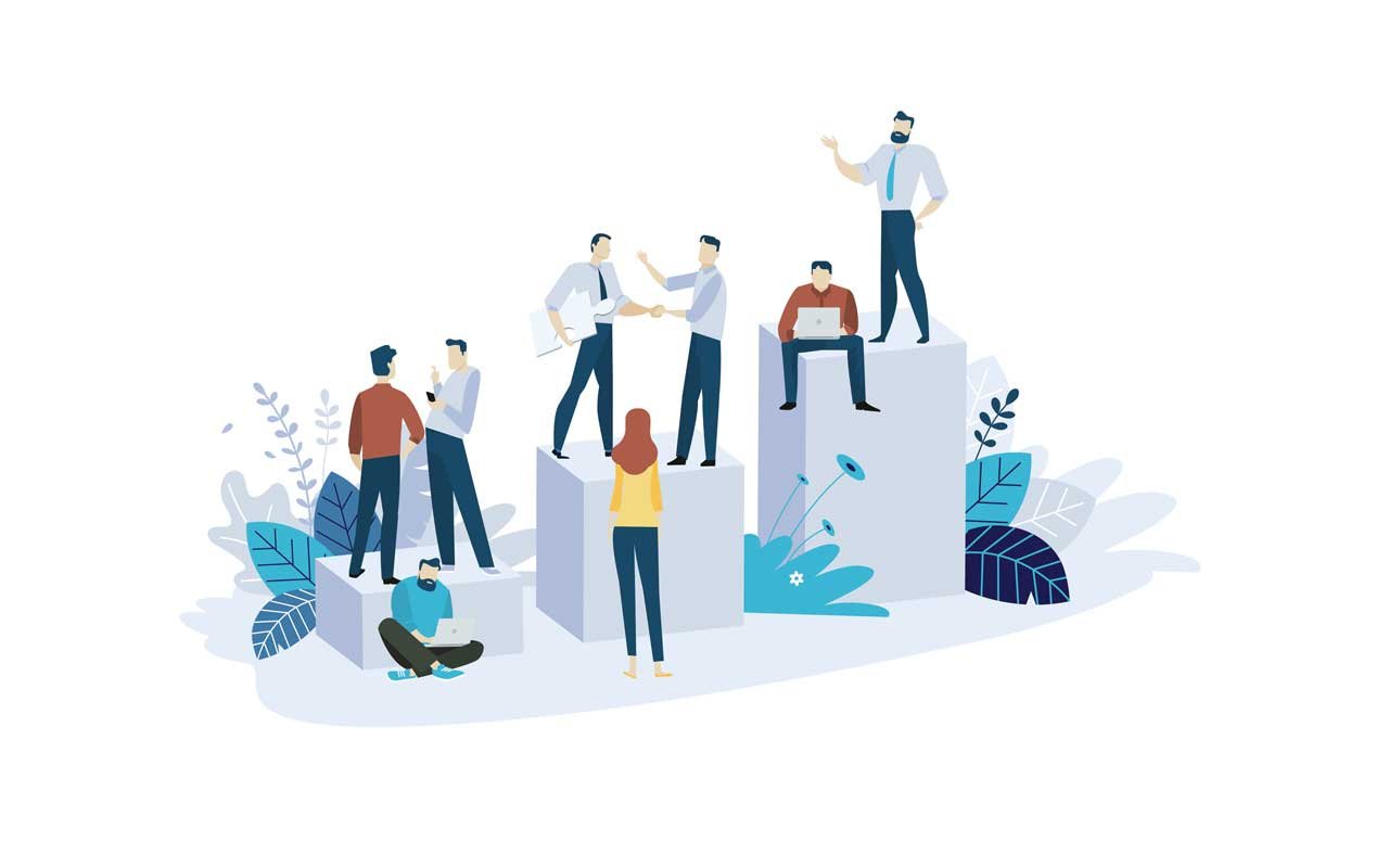 rising blocks holding business people representing business growth