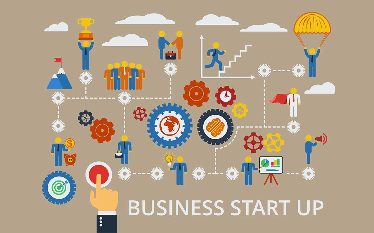 Innovative business startup icons showing the many areas of a business start up