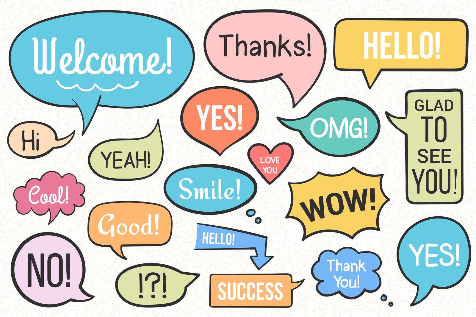 a group of colorful phrases