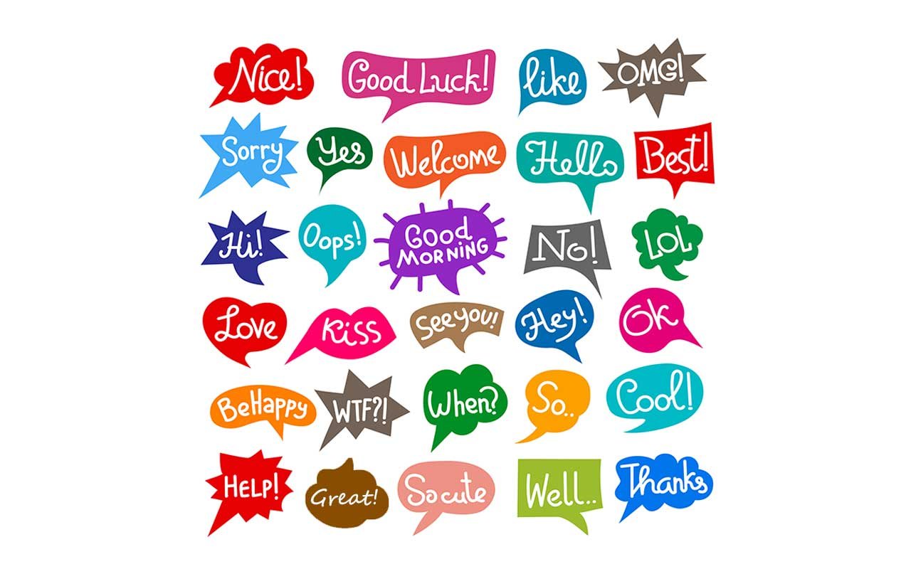 a group of colorful phrases