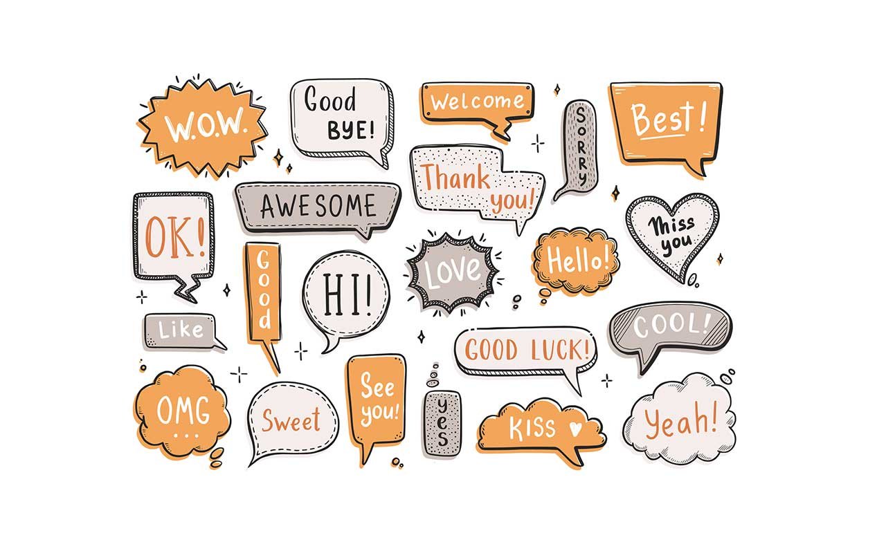 a group of colorful phrases