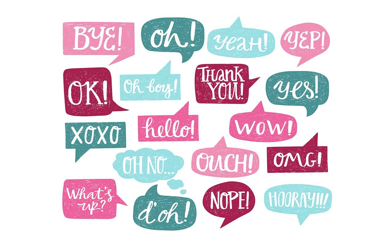 a group of colorful phrases