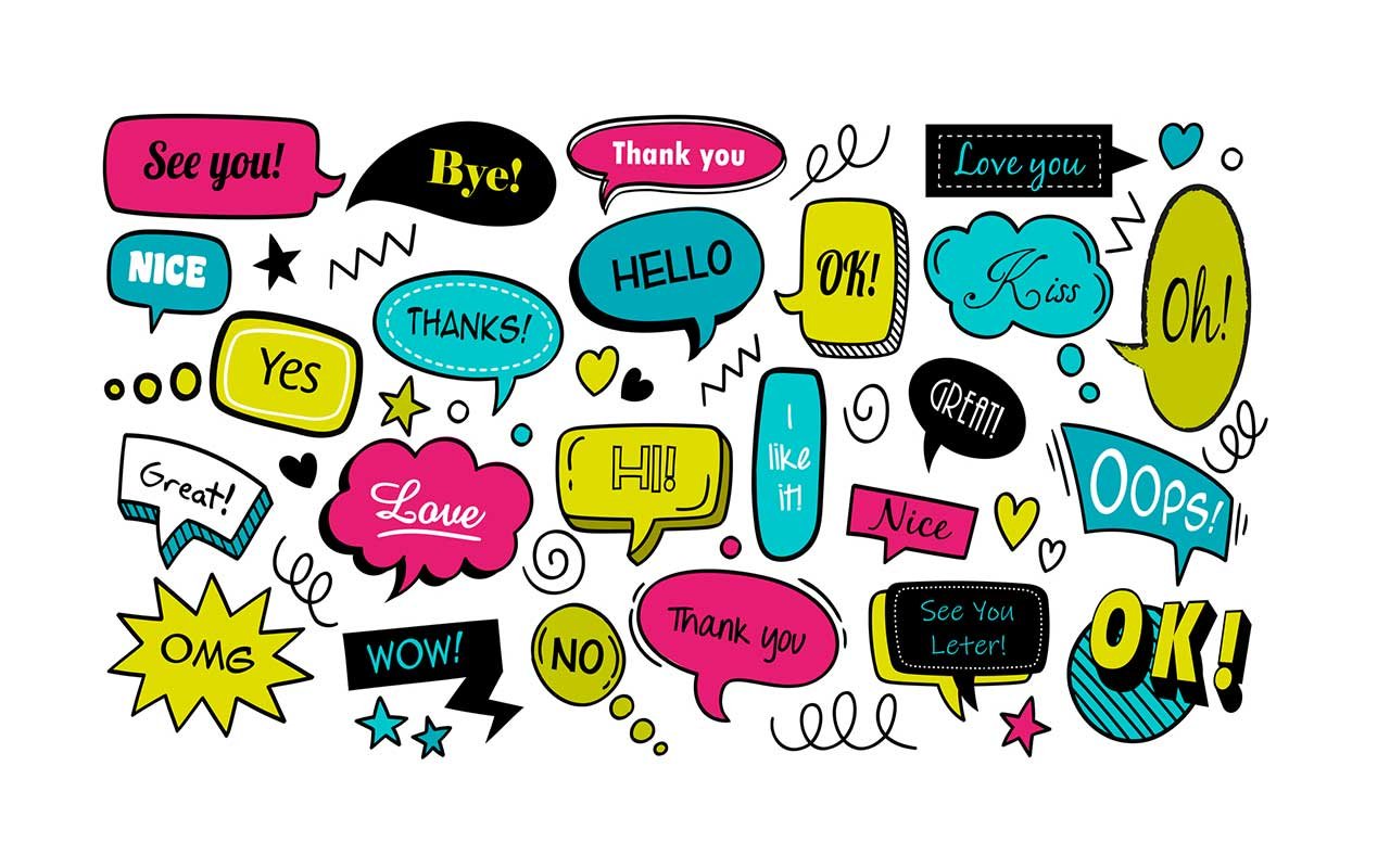 a group of colorful phrases