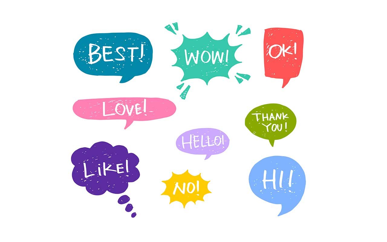 a group of colorful phrases