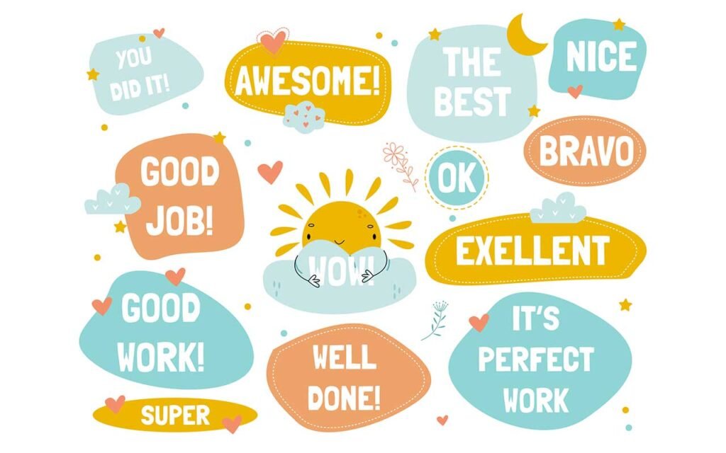 a group of colorful phrases