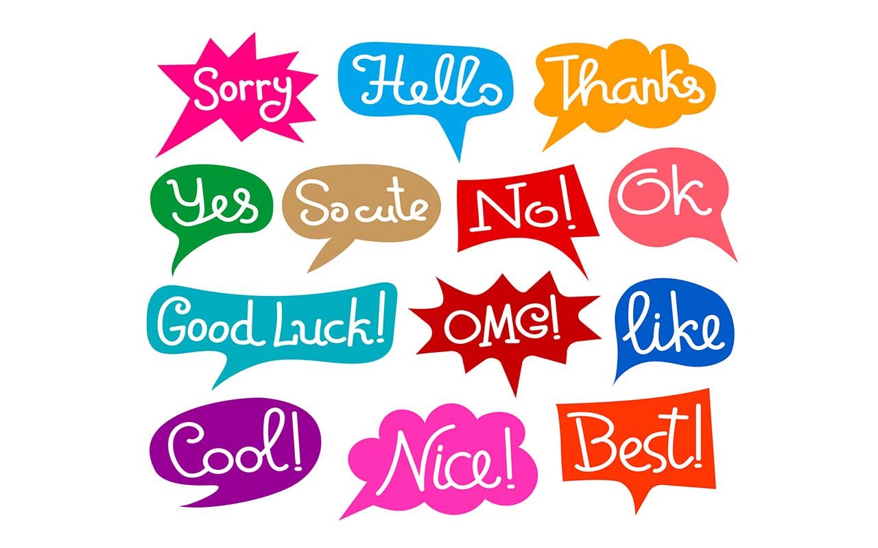 a group of colorful phrases