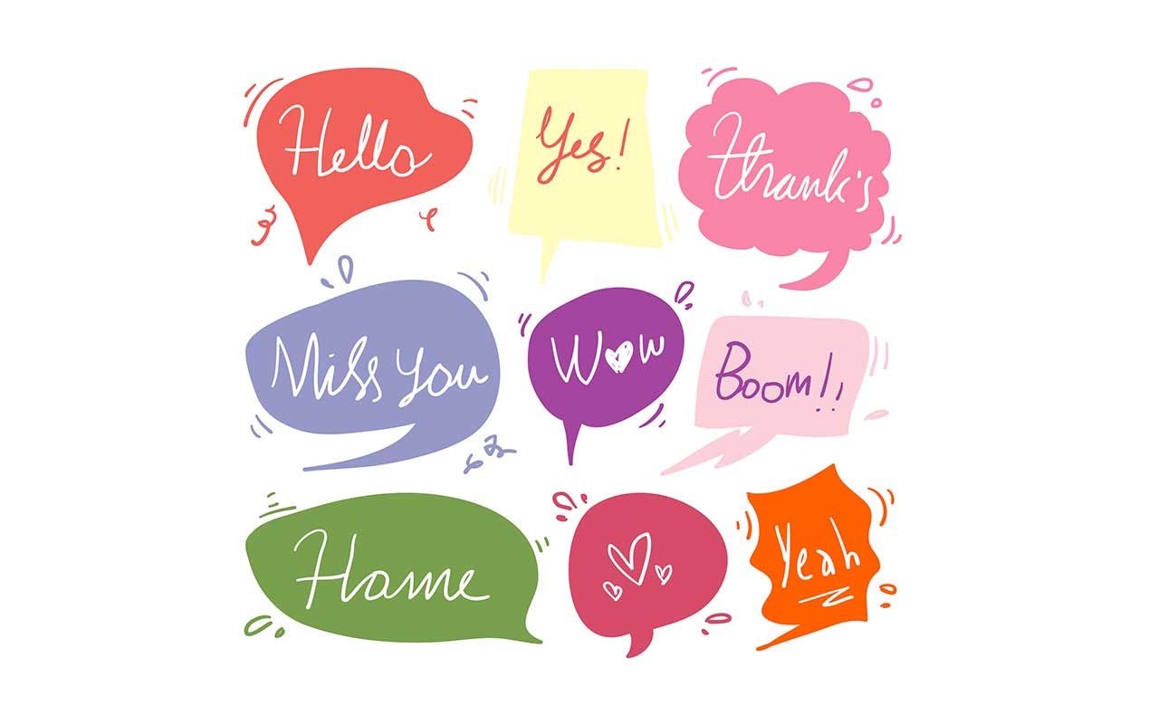 a group of colorful phrases